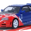 Nissan Skyline GT-R (R34) Nismo R-Tune Concept RHD (Right Hand Drive) Blue Metallic With Carbon Hood With Red And White Graphics "Tokyo Auto Salon 2000" 1/64 Diecast Model Car By Inno Models -Model Cars Houston 12 2 56081.1633524116