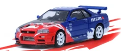 Nissan Skyline GT-R (R34) Nismo R-Tune Concept RHD (Right Hand Drive) Blue Metallic With Carbon Hood With Red And White Graphics "Tokyo Auto Salon 2000" 1/64 Diecast Model Car By Inno Models