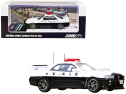 Nissan Skyline GT-R (R34) RHD (Right Hand Drive) Black And White Saitama-Kenkei Japanese Police 1/64 Diecast Model Car By Inno Models