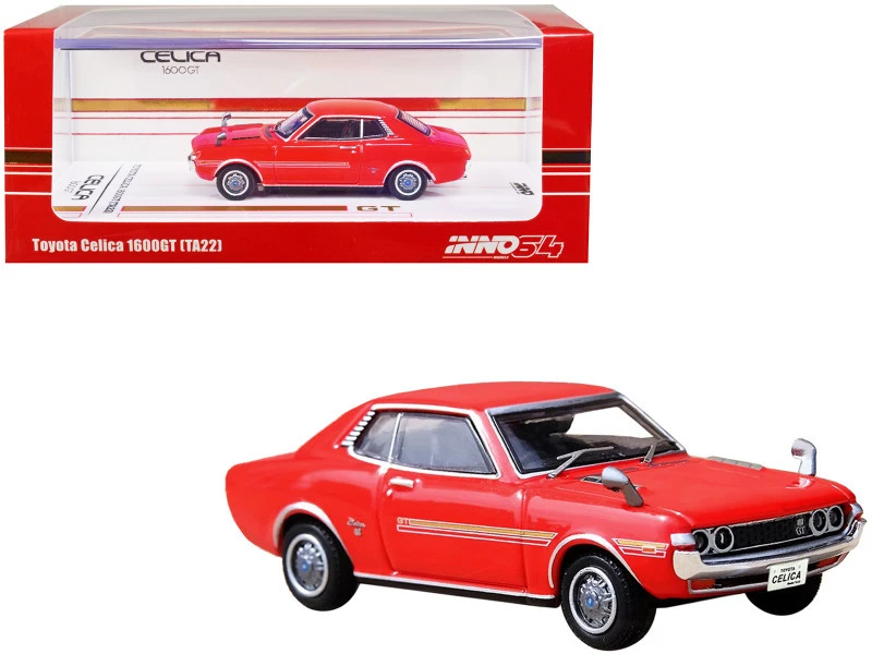 Toyota Celica 1600GT (TA22) RHD (Right Hand Drive) Red With Stripes 1/64 Diecast Model Car By Inno Models 3 Toyota Celica 1600GT (TA22) RHD (Right Hand Drive) Red With Stripes 1/64 Diecast Model Car By Inno Models