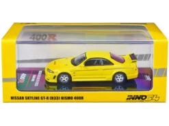 Nissan Skyline GT-R (R33) Nismo 400R RHD (Right Hand Drive) Lightning Yellow With Silver Stripes 1/64 Diecast Model Car By Inno Models
