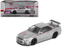 Nissan Skyline GT-R (R34) Nismo R-Tune RHD (Right Hand Drive) Silver Metallic With Graphics 1/64 Diecast Model Car By Inno Models