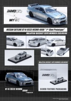 INNO64 1:64 Nissan Skyline GTR (R33) 400R Malaysia Diecast Expo 2022 Event Edition In Raw Metal