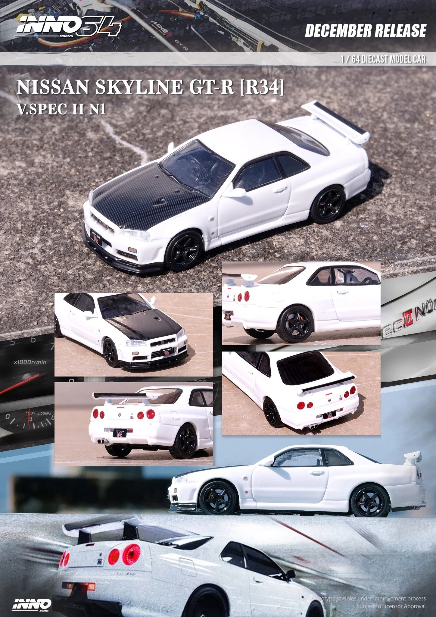 INNO64 1:64 Nissan Skyline GTR (R34) V-Spec II N1 In White 3 INNO64 1:64 Nissan Skyline GTR (R34) V-Spec II N1 In White