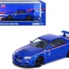 Nissan Skyline GT-R (R34) Nismo R-Tune RHD (Right-Hand Drive) Bayside Blue Metallic With Stripes And Graphics 1/64 Diecast Model Car By Inno Models
