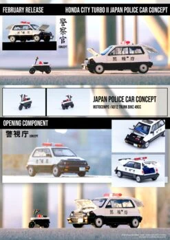 INNO Models 1:64 Honda City Turbo II Police Livery With Motocompo -Model Cars Houston CITYIIJPPC4