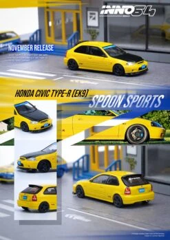 INNO Models 1:64 Honda Civic EK9 Type-R Spoon Sports In Yellow -Model Cars Houston EK9 type R Spoon Announcement