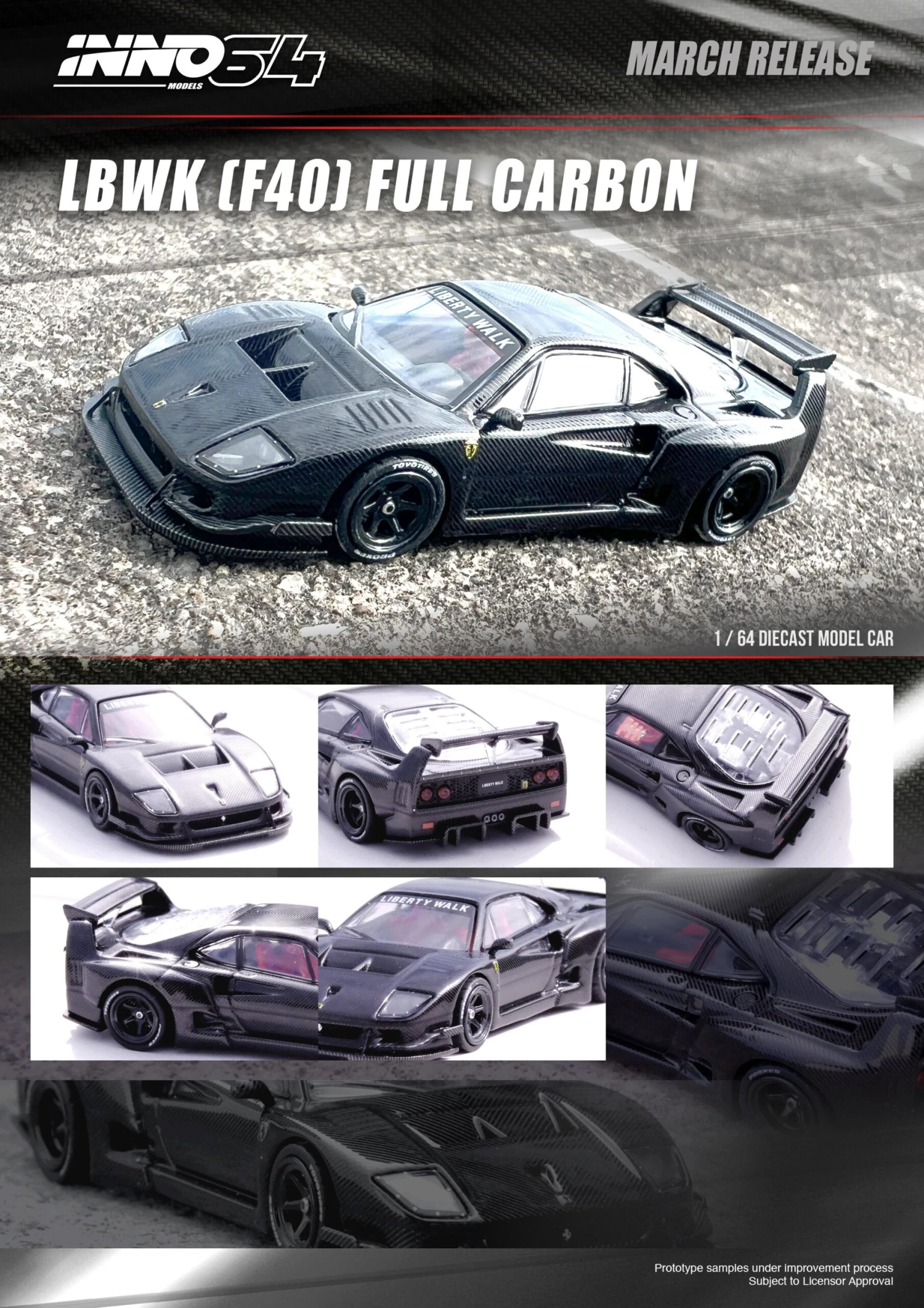 INNO64 1:64 Ferrari F40 Liberty Walk In Full Carbon 5 INNO64 1:64 Ferrari F40 Liberty Walk In Full Carbon - Image 3