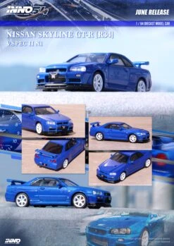 INNO64 1:64 Nissan Skyline GT-R (R34) V-Spec II NUR In Bayside Blue 7 INNO64 1:64 Nissan Skyline GT-R (R34) V-Spec II NUR In Bayside Blue -Model Cars Houston GTR34V SPEC blue anno