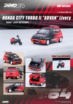 INNO64 1:64 Honda City Turbo II "Advan" Livery With "Advan" Motocompo -Model Cars Houston HondaCityTIIAdvanANNO