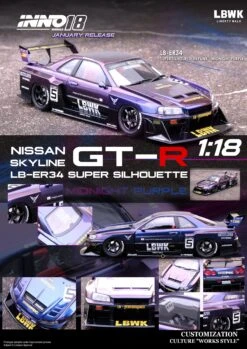 INNO18 1:18 Nissan Skyline (ER34) Super Silhouette "LBWK" In Midnight Purple II -Model Cars Houston MIDNIGHTPURPLE4