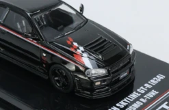 Nissan Skyline GT-R (R34) Nismo R-Tune RHD (Right Hand Drive) Black Pearl With Stripes And Graphics 1/64 Diecast Model Car By Inno Models -Model Cars Houston QQ20221014074425 01690.1665758725