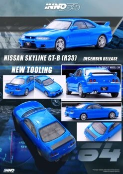 INNO64 1:64 Nissan Skyline GT-R (R33) In Championship Blue -Model Cars Houston R33 BLUEANNO