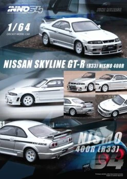 INNO64 1:64 Nissan Skyline GT-R (R33) NISMO 400R In Sonic Silver -Model Cars Houston R33400RANNO