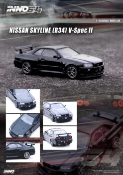 INNO64 1/64 Nissan Skyline GT-R (R34) V-Spec II In Black -Model Cars Houston R34VBlack2