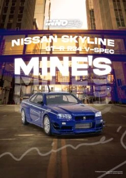 INNO64 1:64 Nissan Skyline GT-R (R34) V-Spec Tuned By "MINE'S" In Blue -Model Cars Houston R34VSBLUANNO9