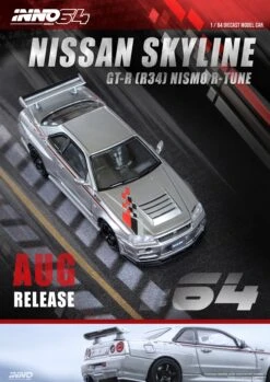 INNO64 1:64 Nissan Skyline GT-R (R34) R-Tune In Silver -Model Cars Houston SilverR34RT4